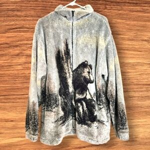 Renegade Fleece Jacket Coat with Bear Hug Cabincore Forest Folk Outdoor Fluffy/L
